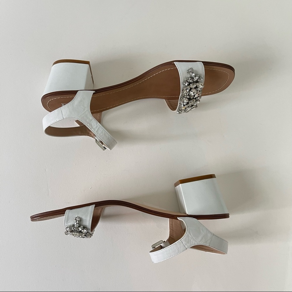 Dune London Open Toe White Block Heel Sandal W/ Floral Crystals New w/out box - Picture 14 of 14